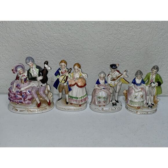 VTG Occupied Japan Porcelain Figurine Lot 4 Colonial Victorian Couples Courting - Picture 1 of 16